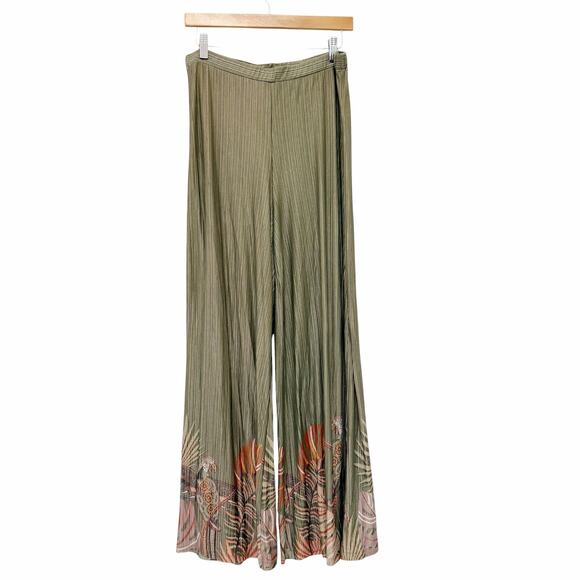 FARM Rio for Anthropologie Pants - Farm Rio Guadaloupe Wide Leg Pants Olive Green Tropical Print Sz M